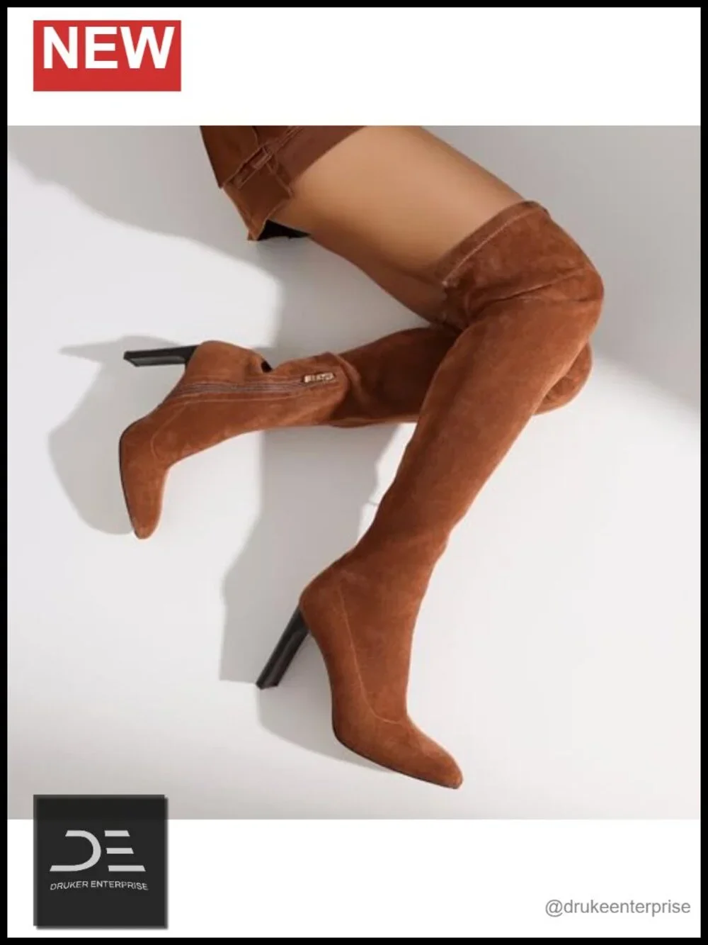Over-the-Knee Suede Boots Square Toe Chunky Heel Side Zipper Stretch Women's